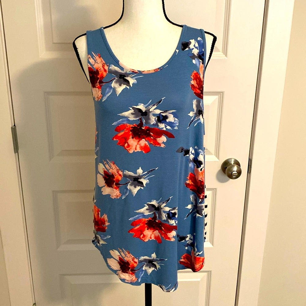 Twenty ten|| Blue floral/ black and white striped buttery soft tank top